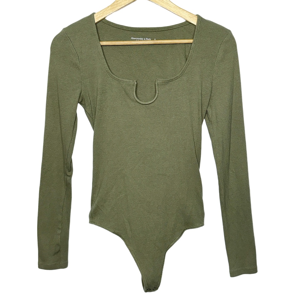 Abercrombie & Fitch Soft AF Rib Olive Green Knit Long Sleeve Bodysuit Top Size S